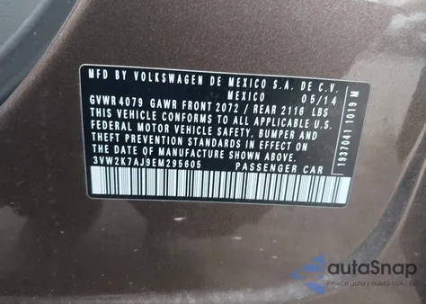 2014 Volkswagen Jetta 2.0L S z USA, uszkodzony, nr VIN 3VW2K7AJ9EM295605